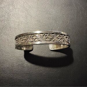Lois Hill Silver and Black Granulated Scroll Cuff Bracelet